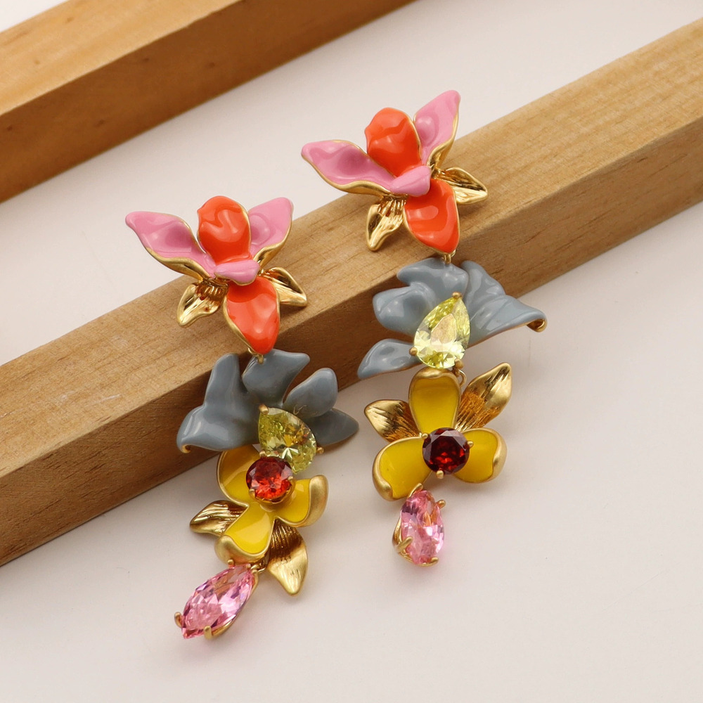 Kate SPADE Colorful Glaze Design Zircon Flower Exaggerated Dopamine Earrings